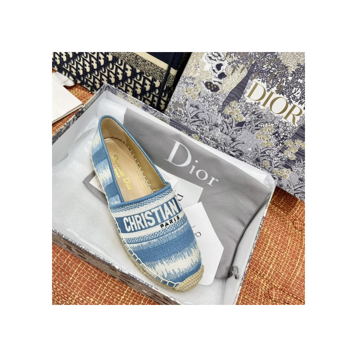 Dior Granville D-Stripes Embroidered Cotton Espadrille B585