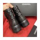 Chanel Black Quilted Gold CC Logo Chain Combat Lace Up Boots G36424