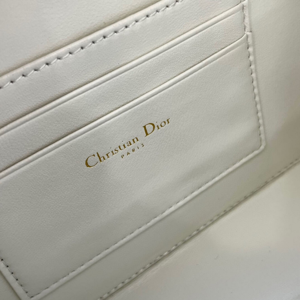 Christian Dior Caro Box Bag With Chain Latte Quilted Macrocannage Calfskin S5140