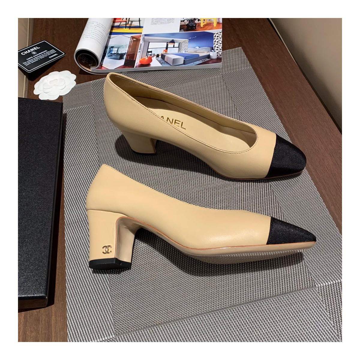 Chanel Two Tone Suede Satin Cap Toe Pumps G35802