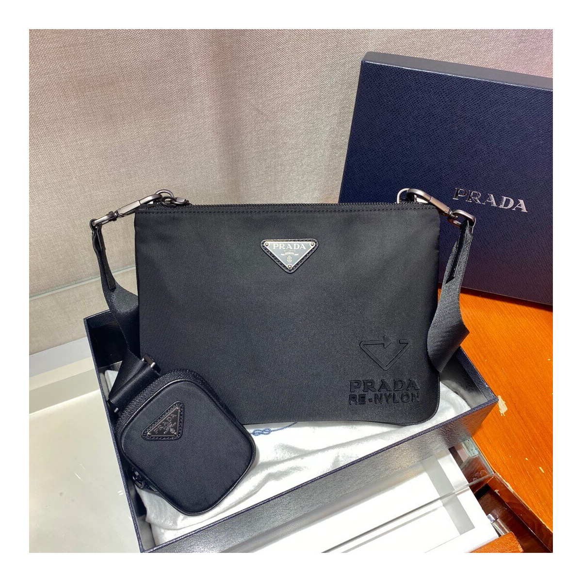 Prada Re-Nylon and Saffiano Leather Shoulder Bag 2VH120