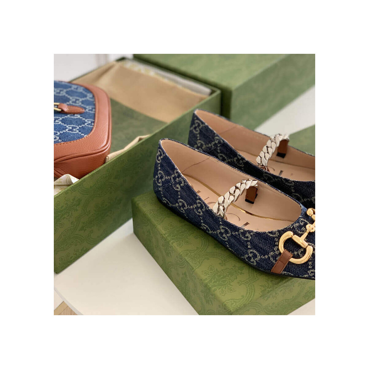 Gucci GG Horsebit Denim Ballet Flat With Horsebit