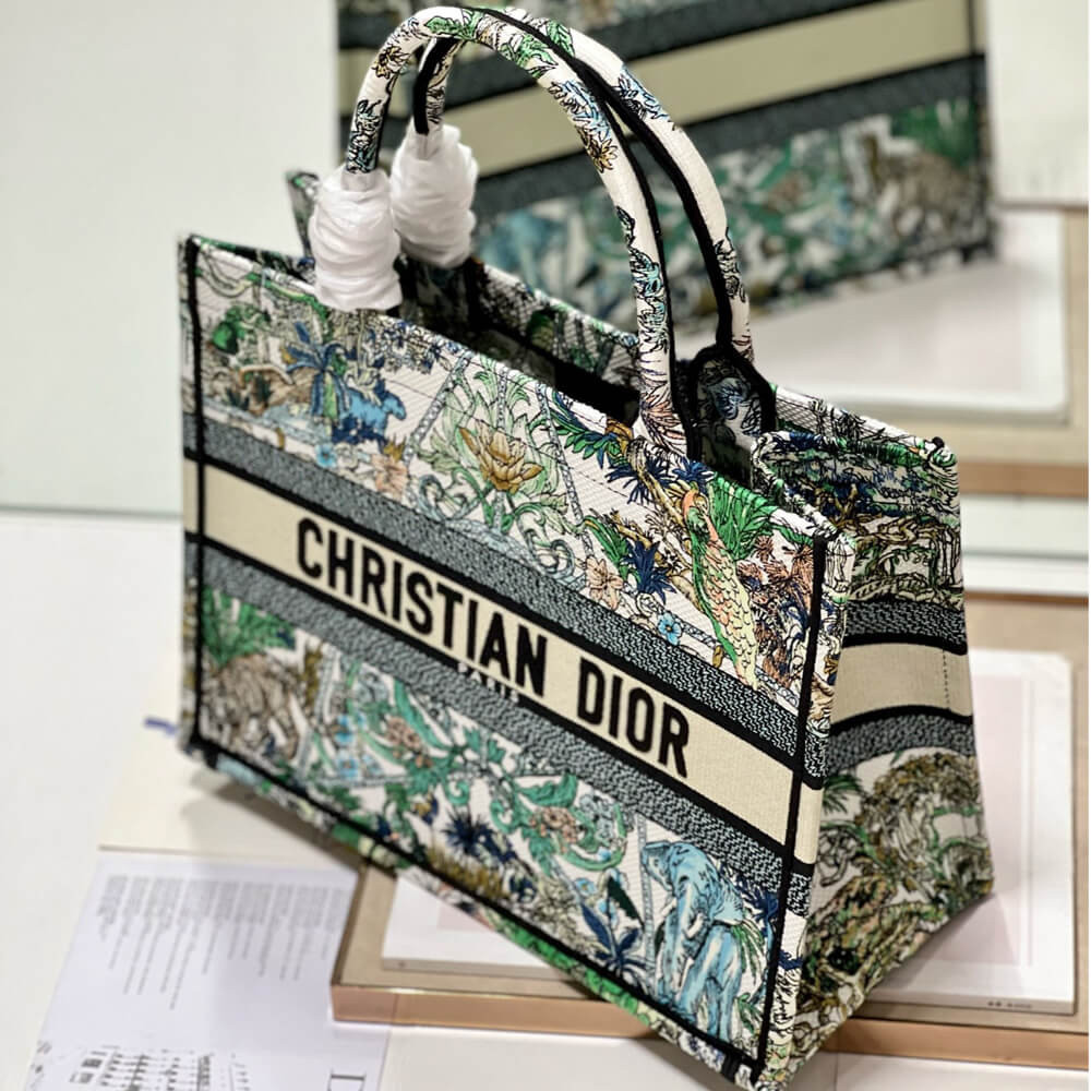 Christian Dior Book Tote White Multicolor Etoile de Voyage Embroidery