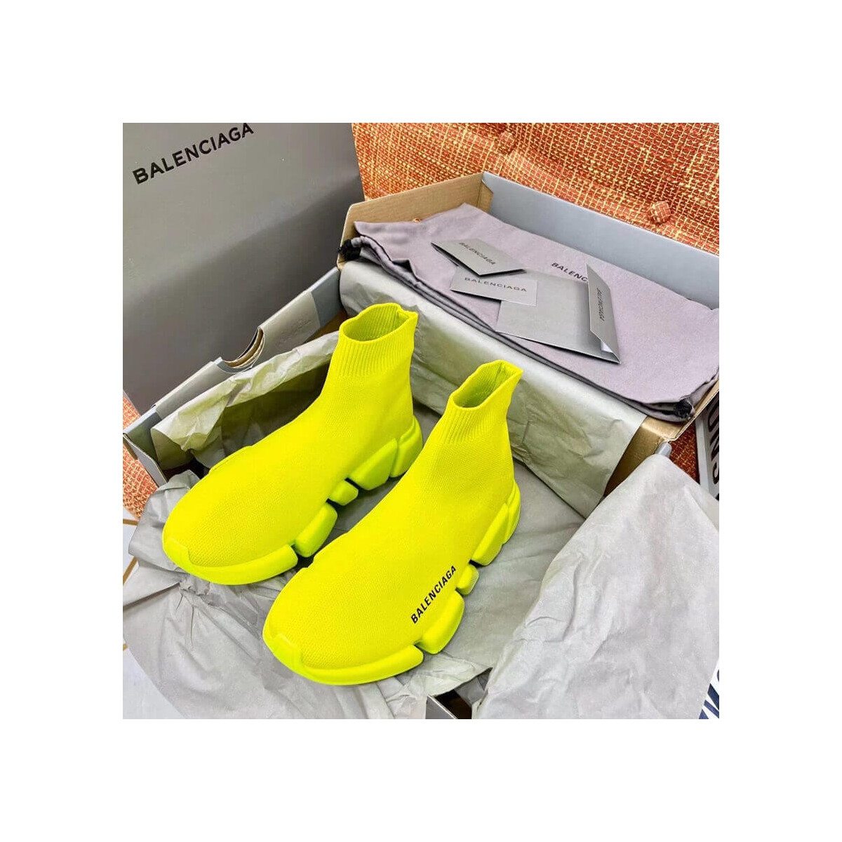 Balenciaga Speed 2.0 Knit Sock Sneakers 617239 Neon Yellow