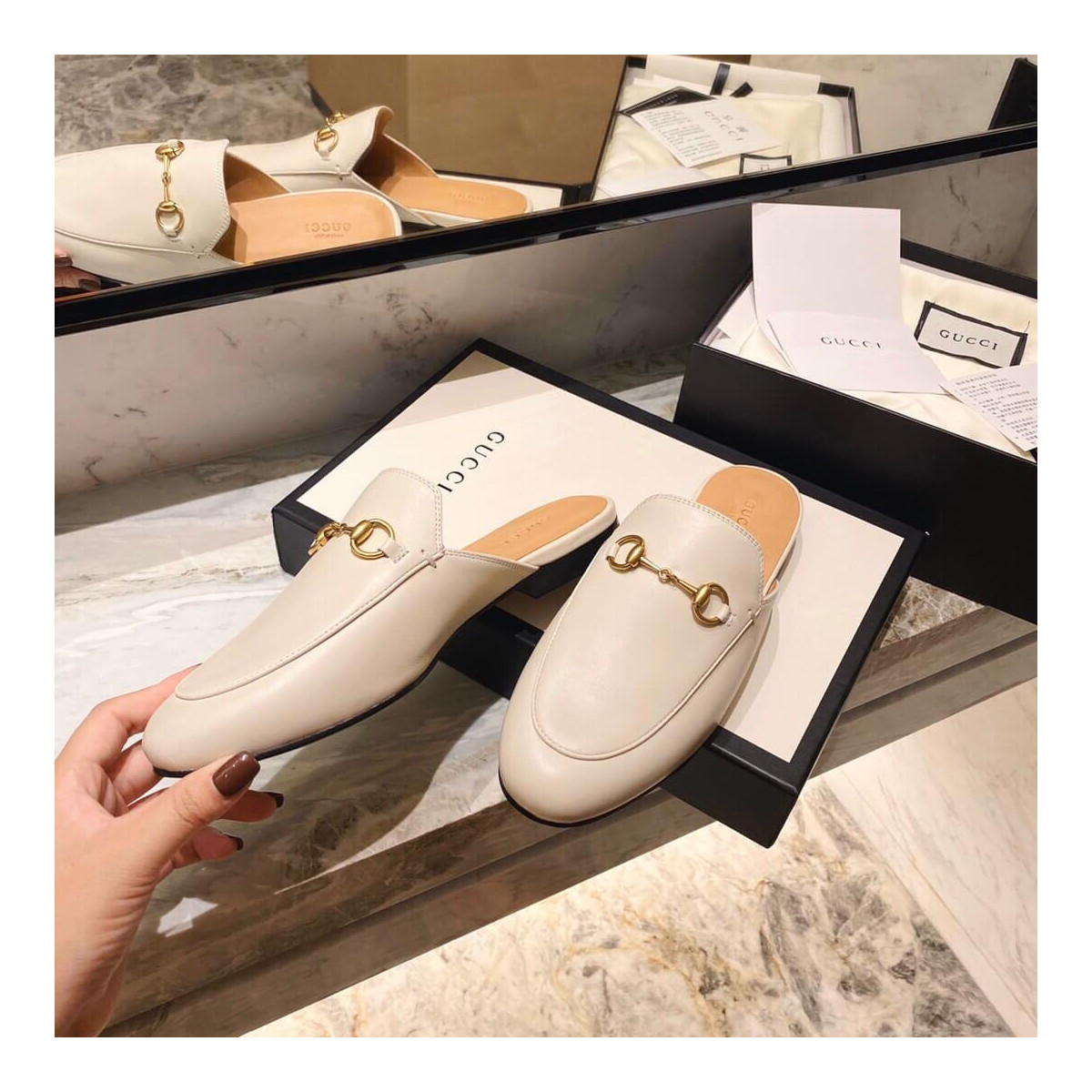 Gucci Princetown Leather Slipper 423513 White