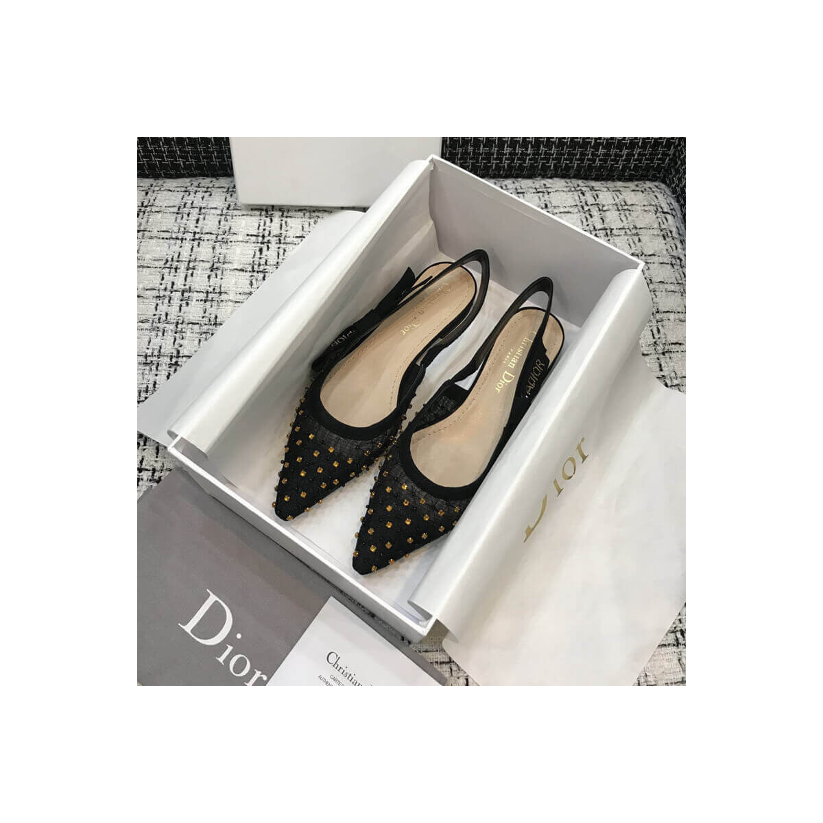 Dior J&#039;adior Slingback Ballerina Flat with Thread and Bead Embroidery P766