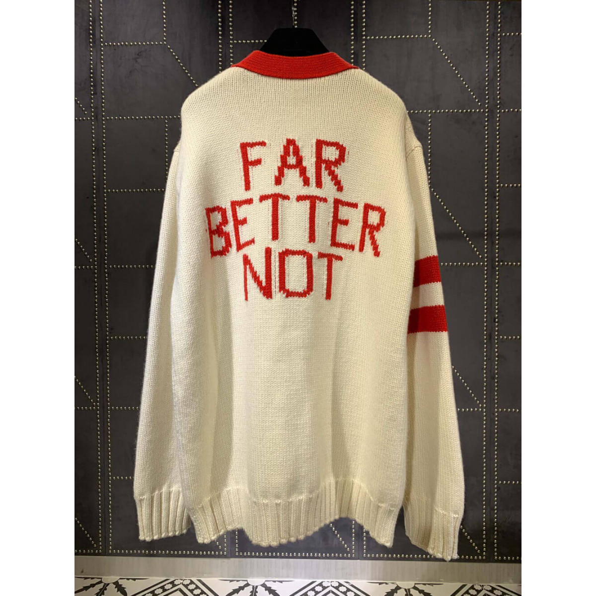 Gucci Far Better Not Slogan-Jacquard Wool Cardigan