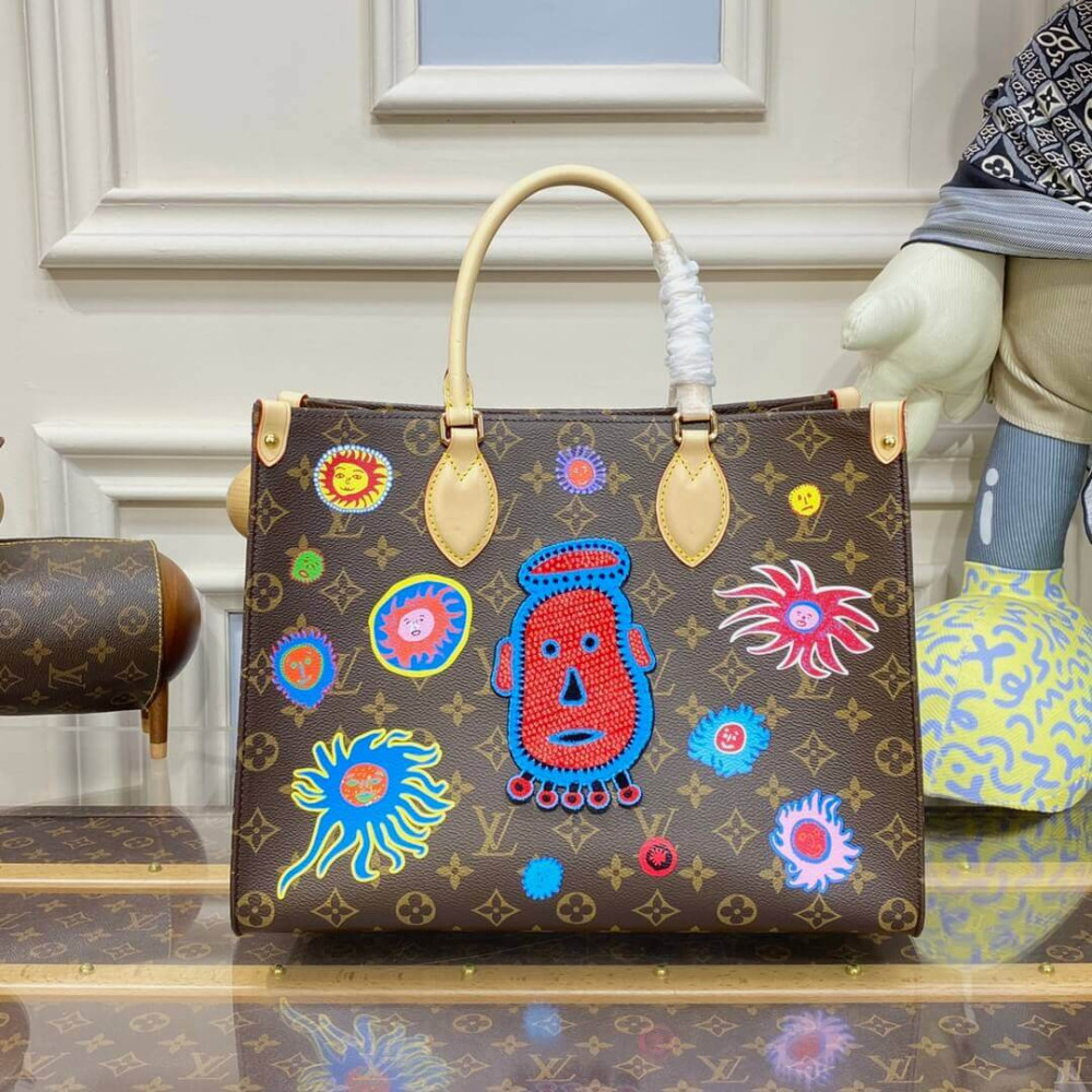 LV x YK OnTheGo MM with Faces Print and Embroidery M46429