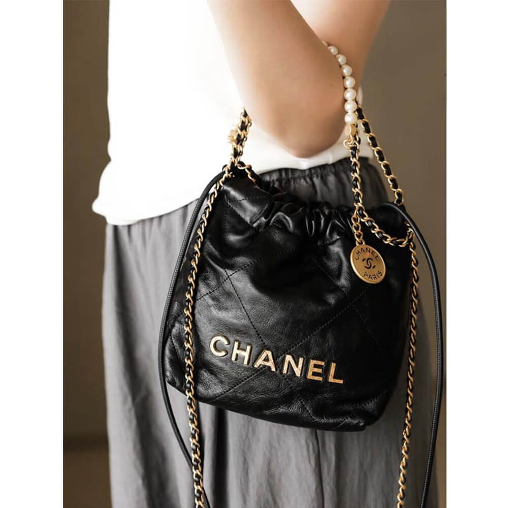 Chanel 22 Mini Bag Shiny Crumpled Calfskin with Pearl Chain AS3980