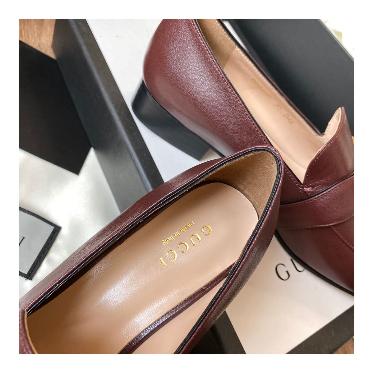 Gucci Leather Loafer with Double G 602496 Burgundy