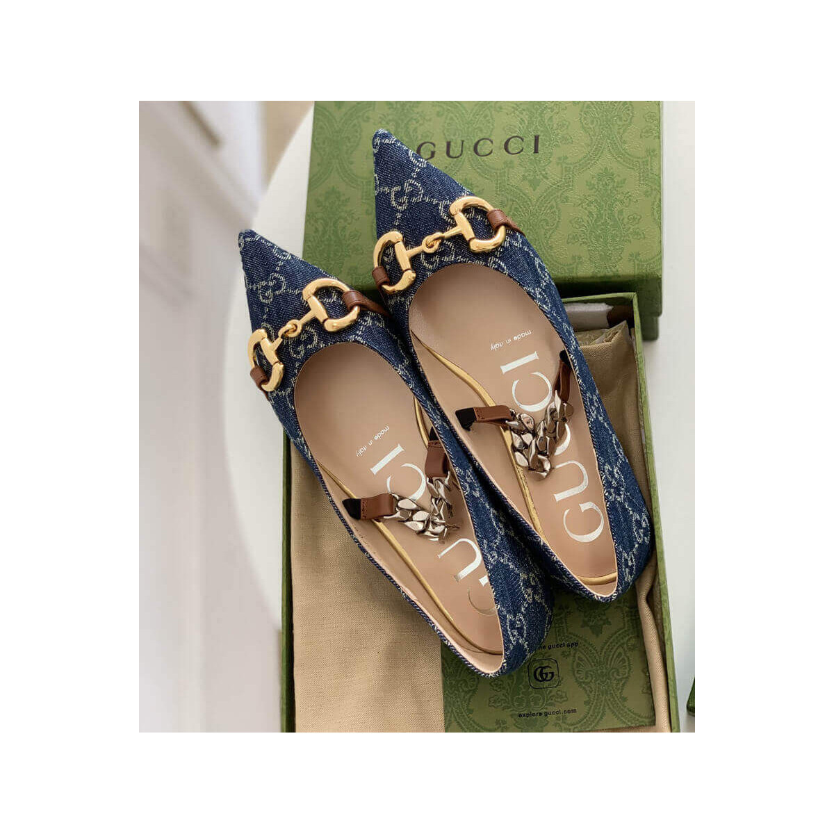 Gucci GG Horsebit Denim Ballet Flat With Horsebit