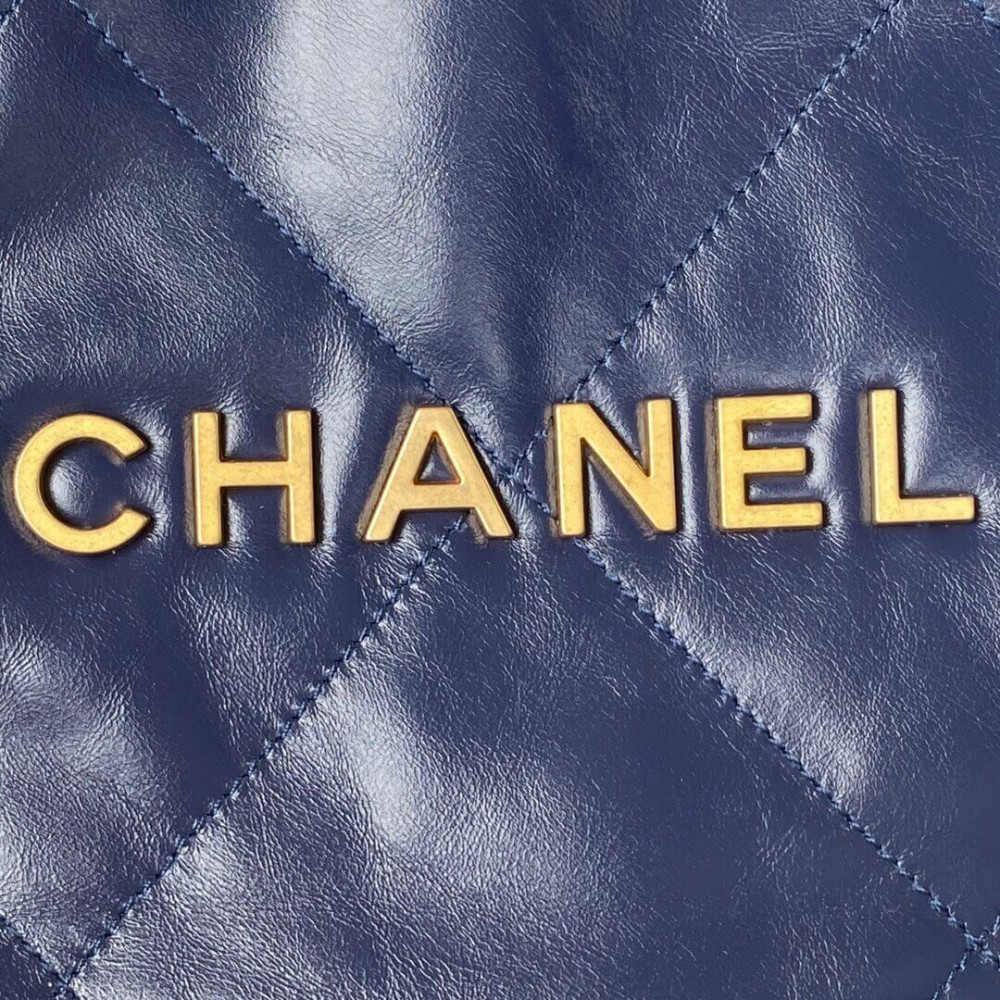 Chanel 22 Small Handbag Shiny Calfskin AS3260 Blue Gold