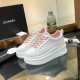 Chanel Grained Calfskin Leather Thick Sole Logo Sneakers G38808 White Light Pink