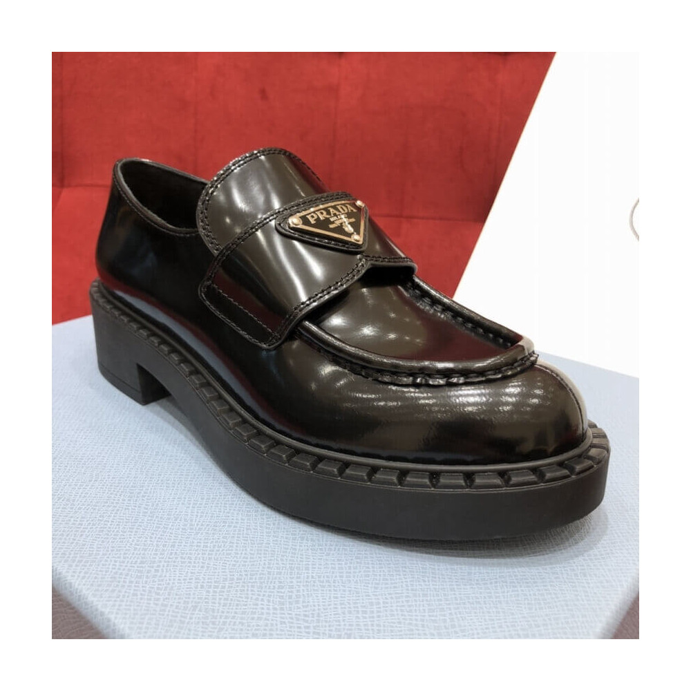 Prada Black Chocolate Brushed Leather Loafers 1D246M