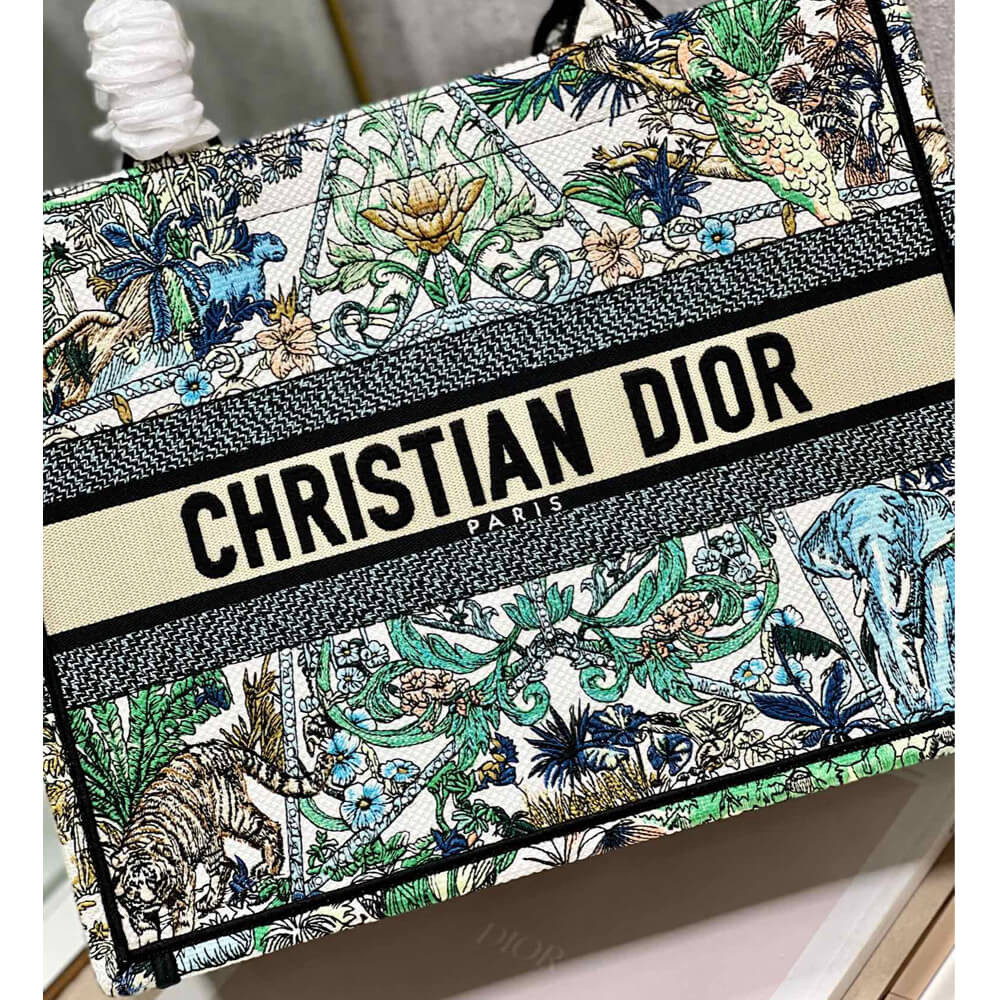 Christian Dior Book Tote White Multicolor Etoile de Voyage Embroidery