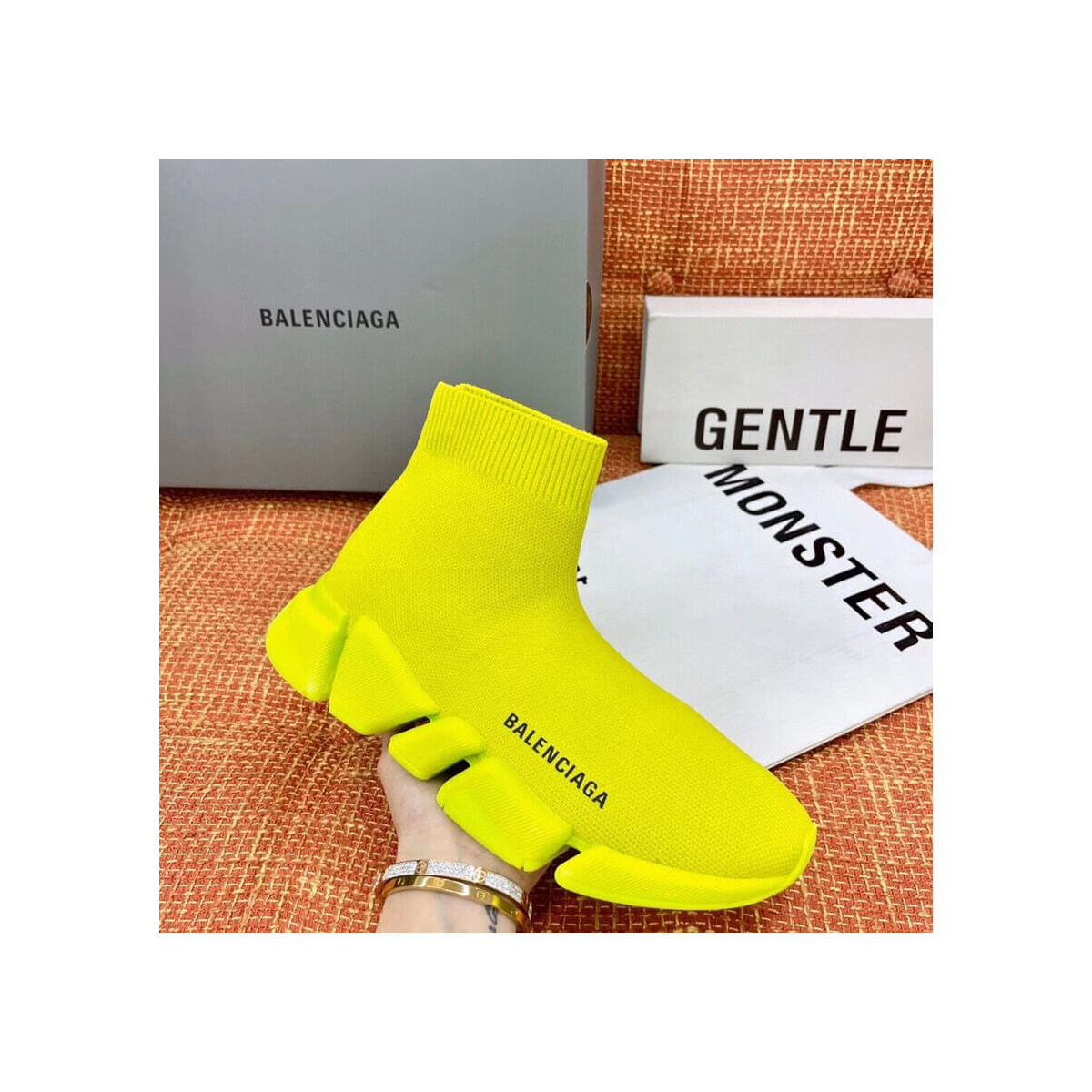 Balenciaga Speed 2.0 Knit Sock Sneakers 617239 Neon Yellow