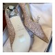 Jimmy Choo Pink Gold Romy Glitter Fabric Pointy Toe Pumps 120011