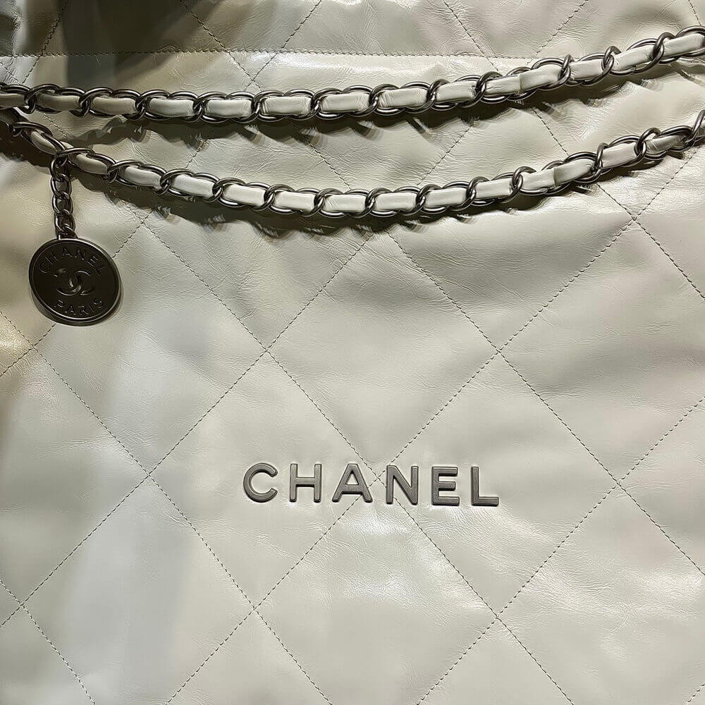 Chanel 22 Small Handbag Shiny Calfskin AS3260 White Silver