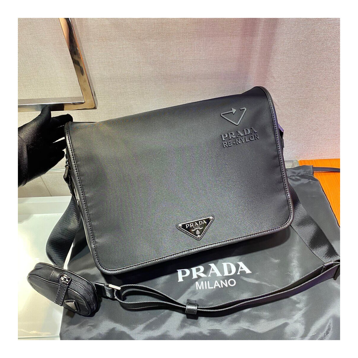 Prada Re-Nylon and Saffiano Leather Shoulder Bag 2VD039