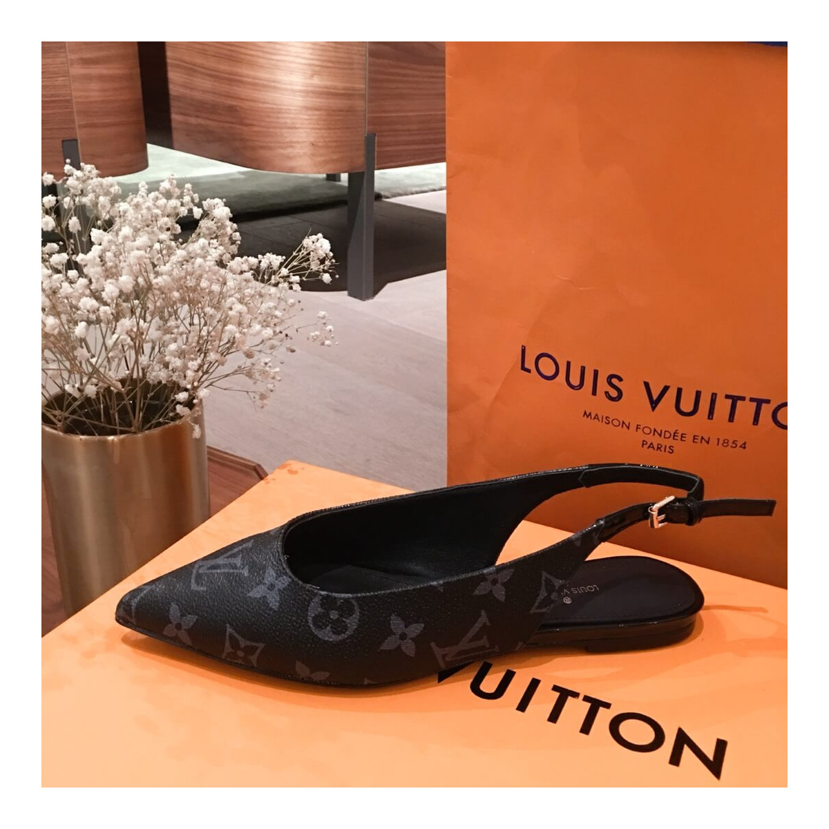 Louis Vuitton Monogram Eclipse Cherie Slingback Ballerina 1A68AV