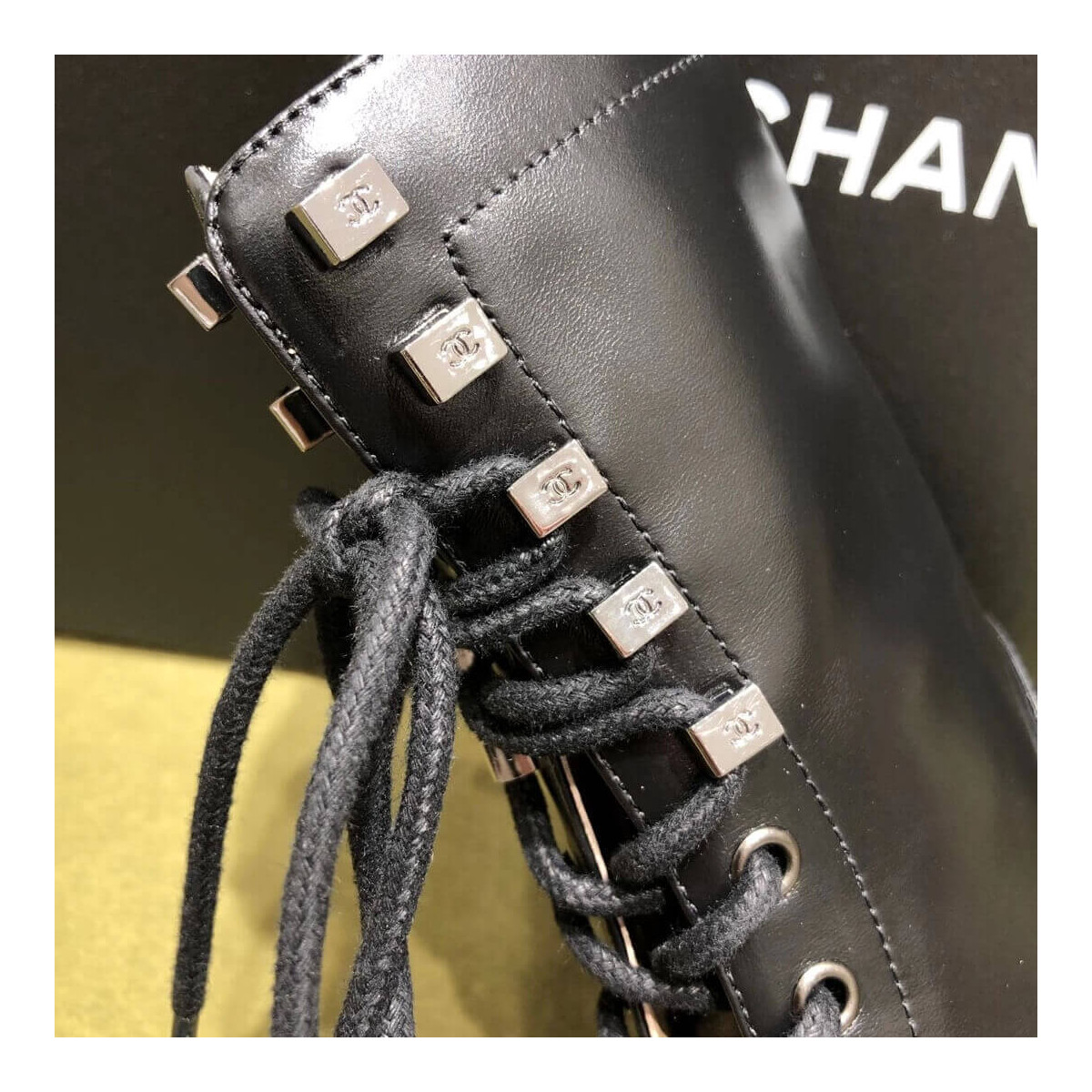 Chanel Black Lace-up Boots