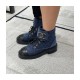 Chanel Blue Denim Quilted Lace Up Boots G36424