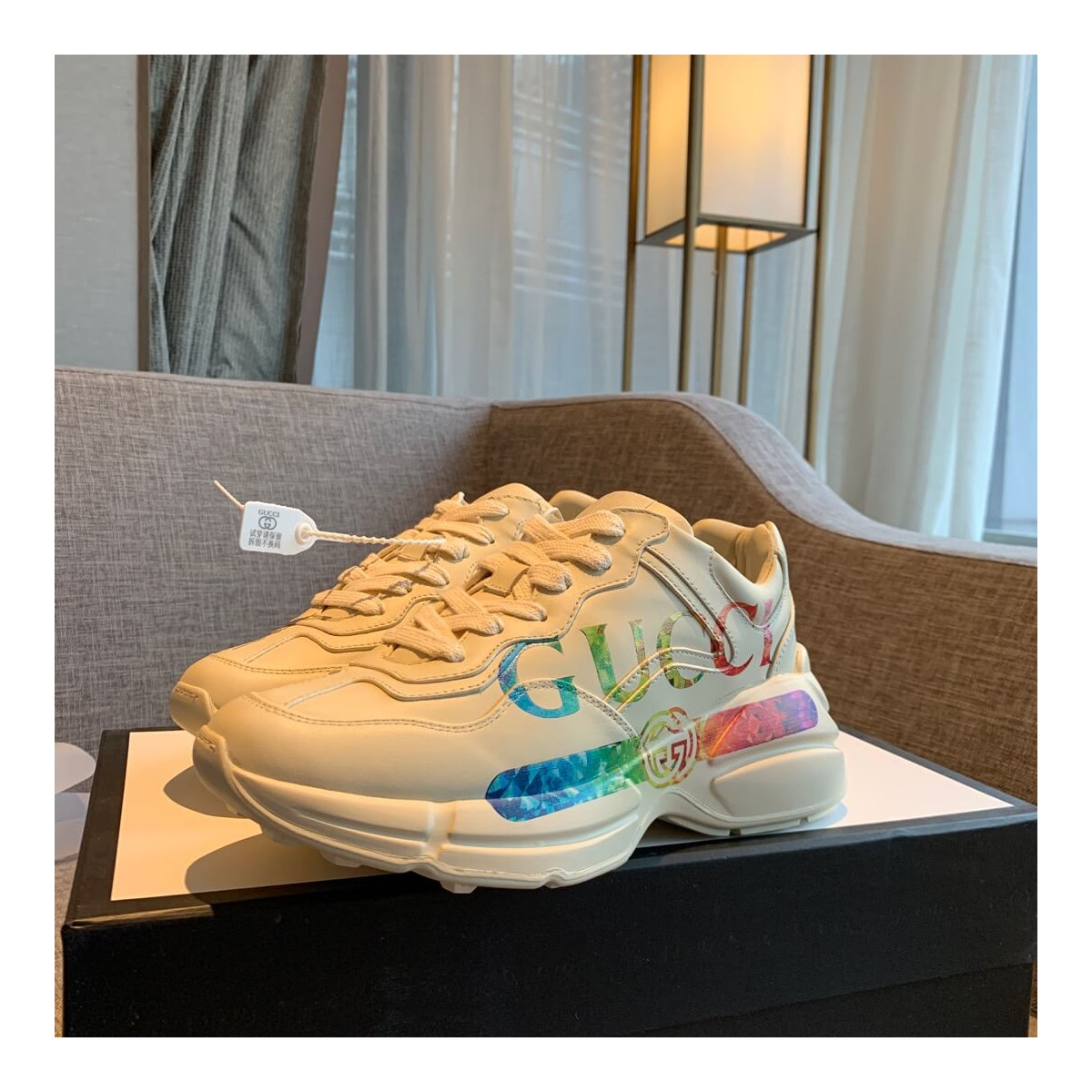 Gucci Rhyton Leather Sneaker With Gucci Logo 553608 White