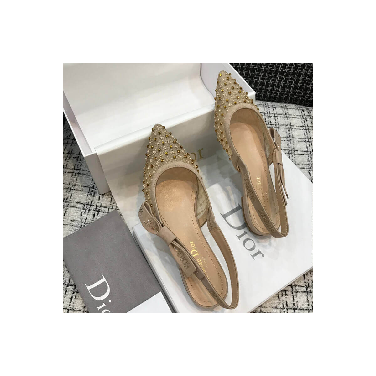 Dior J&#039;adior Slingback Ballerina Flat with Thread and Bead Embroidery P766