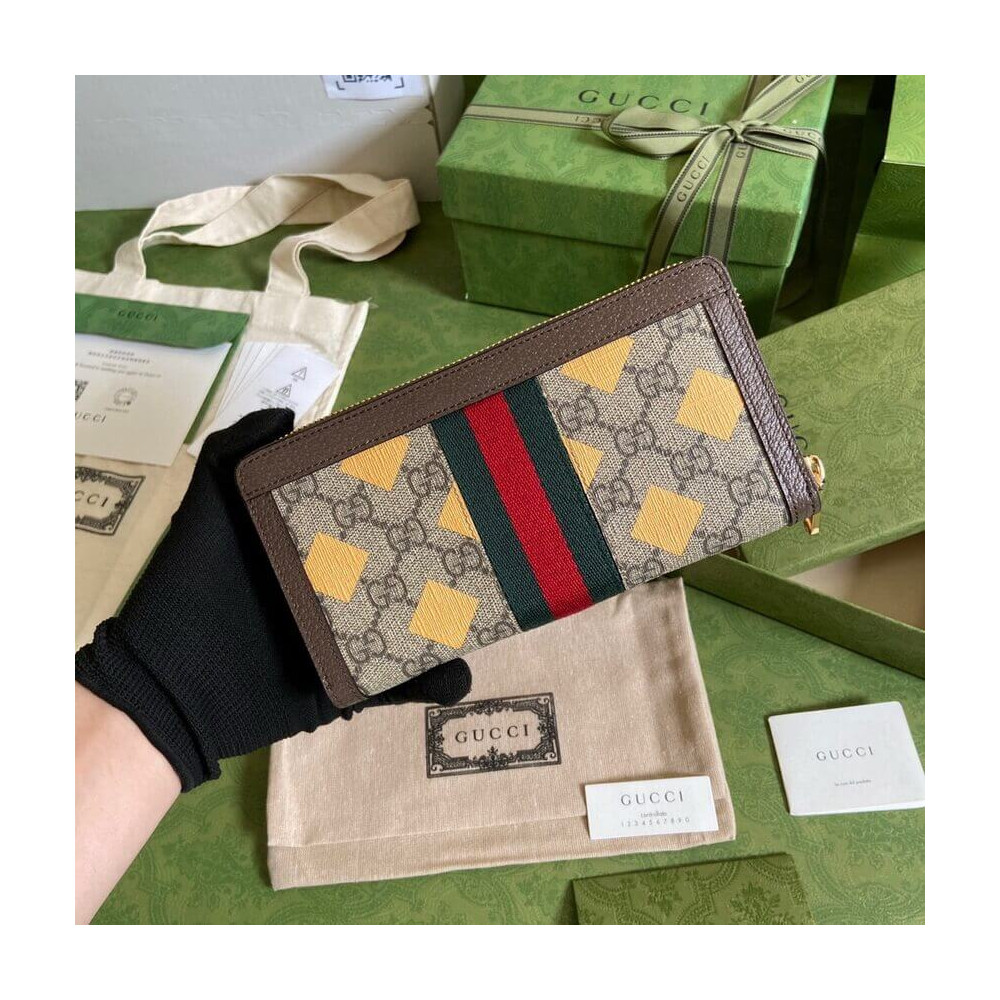 Gucci Geometric Motifs Ophidia Zip Around Wallet 523154