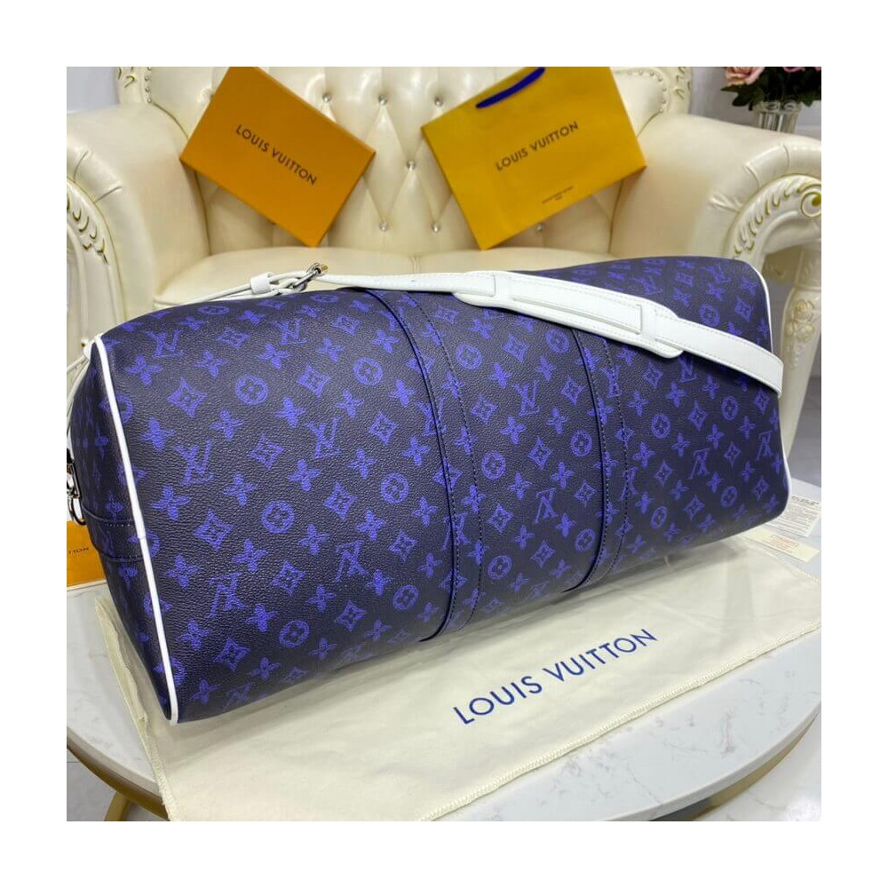 Louis Vuitton Blue Vintage Monogram Canvas Keepall Bandouliere 55 M45874