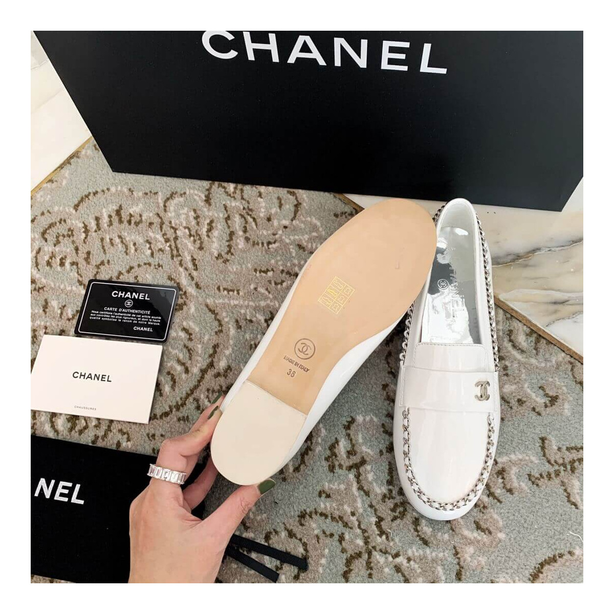 Chanel Patent Leather Chain Loafers G35631