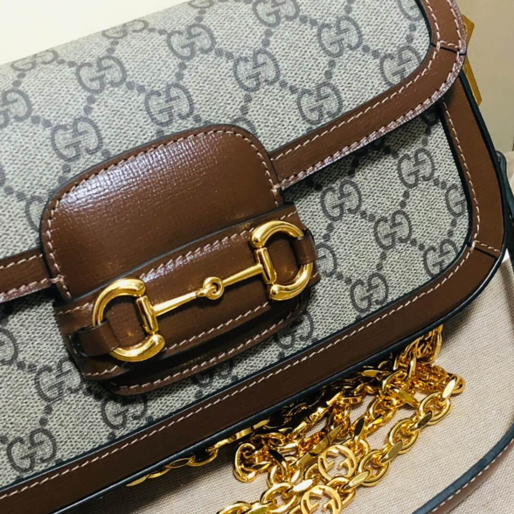 Gucci Horsebit 1955 GG Supreme Canvas Should Bag 735178 Brown