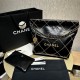 Chanel 22 Handbag Shiny Metallic Calfskin AS3260 Black/Gold