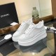 Chanel Grained Calfskin Leather Thick Sole Logo Sneakers G38808 White