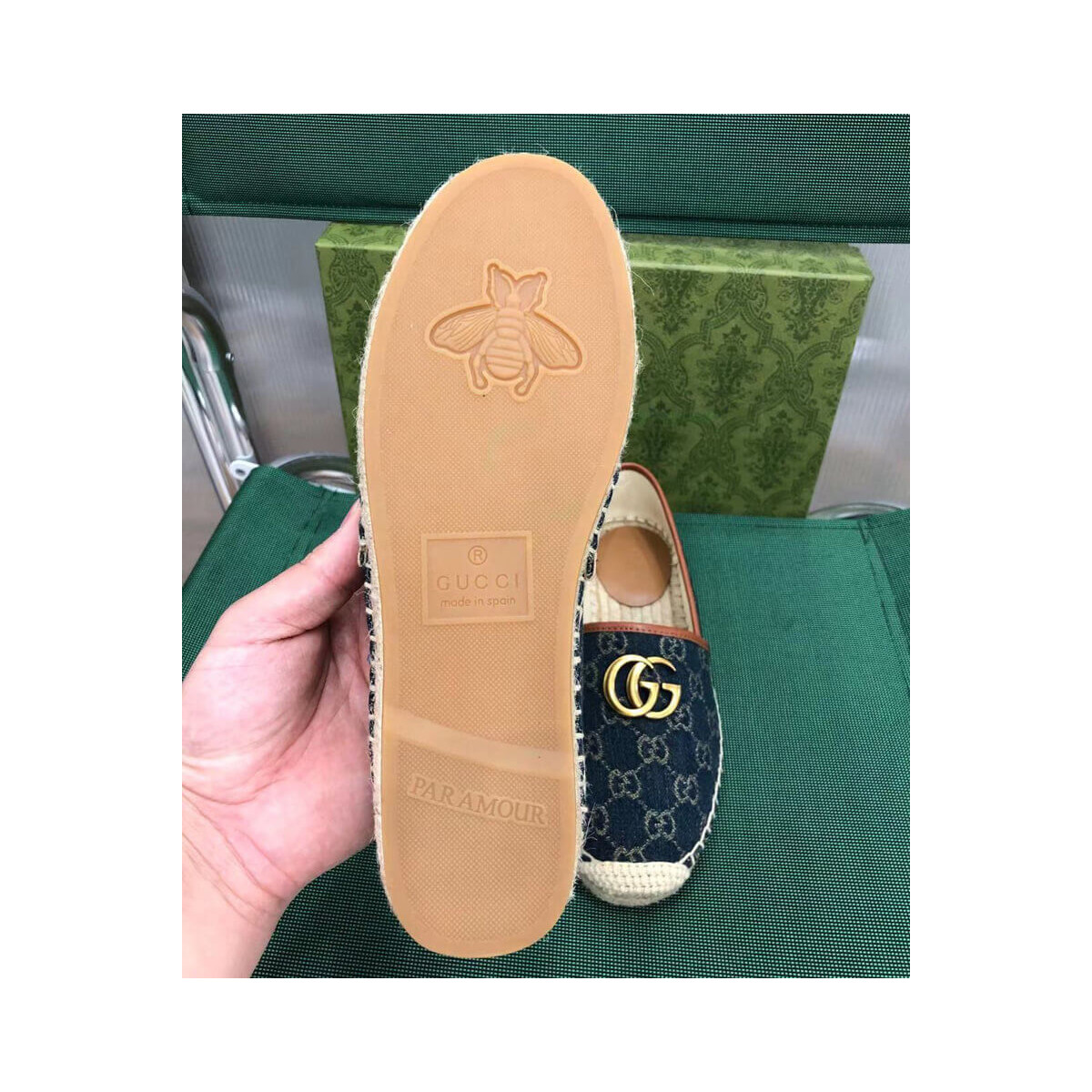 Gucci Pilar Double G Denim Espadrille Flat