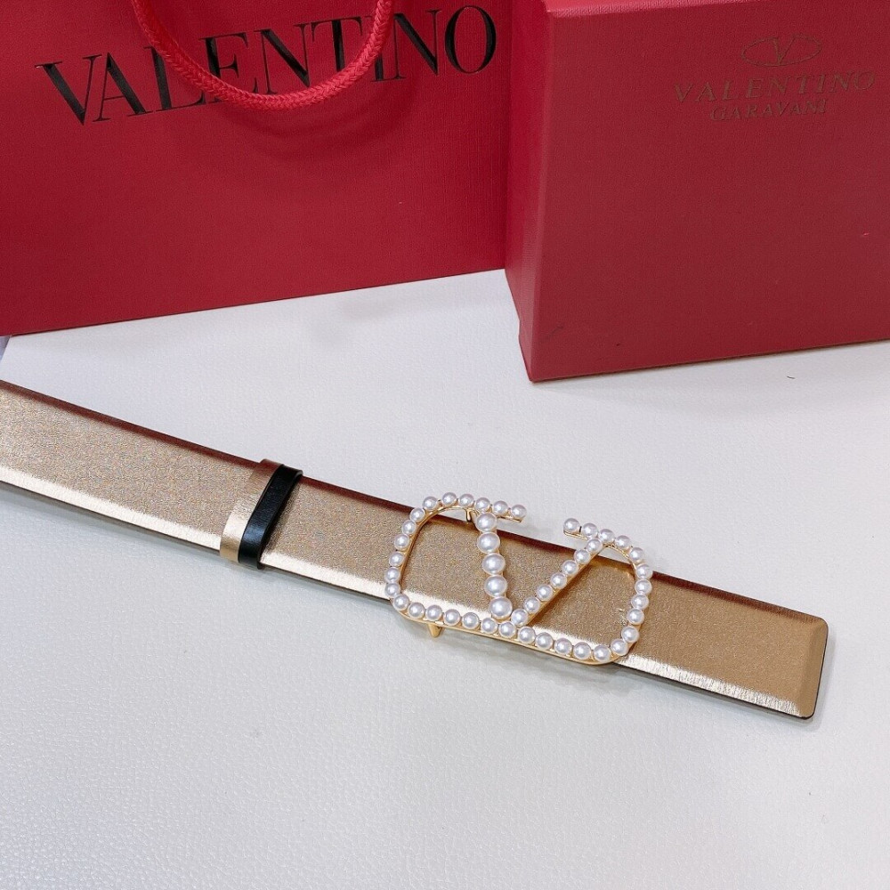 Valentino Vlogo Signature Reversible Belt In Shiny Calfskin With Pearls 40 mm