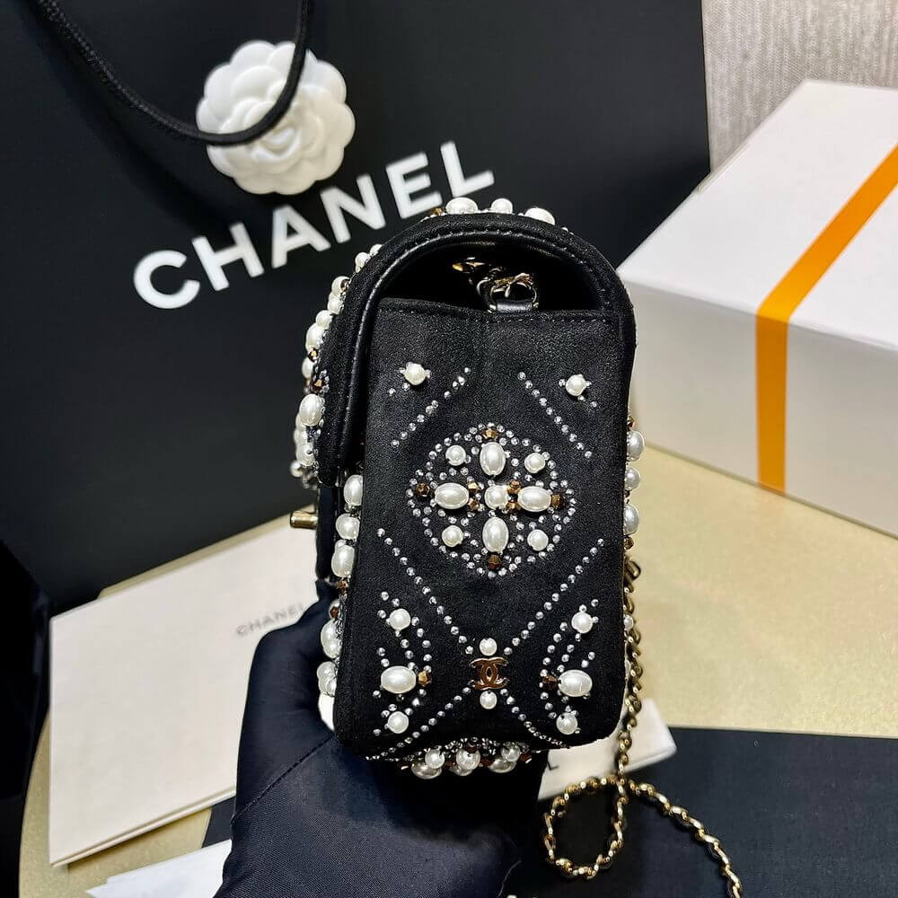 Chanel Pearl Strass CC Velvet Mini Flap Bag