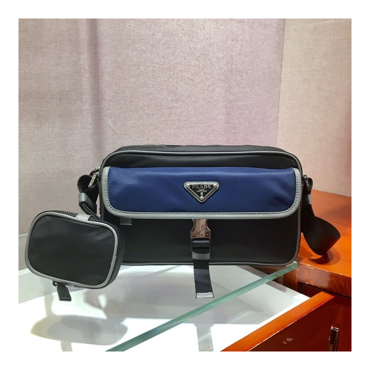 Prada Nylon Cross-Body Bag 2VH074 Black/Blue