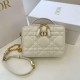 Christian Dior Caro Box Bag With Chain Latte Quilted Macrocannage Calfskin S5140