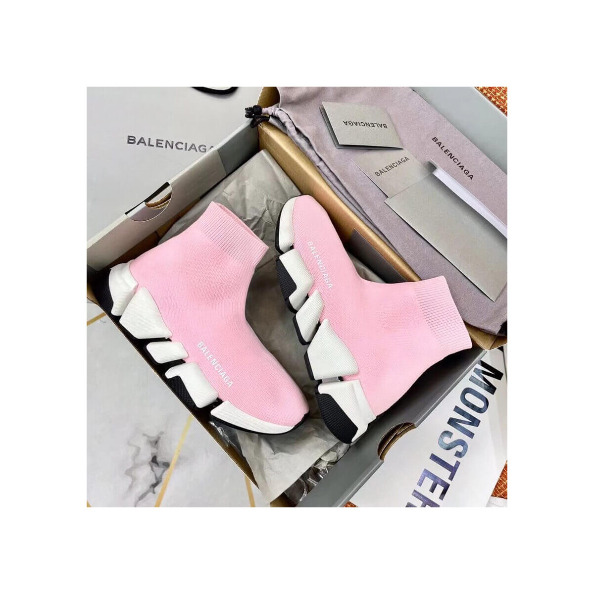 Balenciaga Speed 2.0 Knit Sock Sneakers 617239 Pink