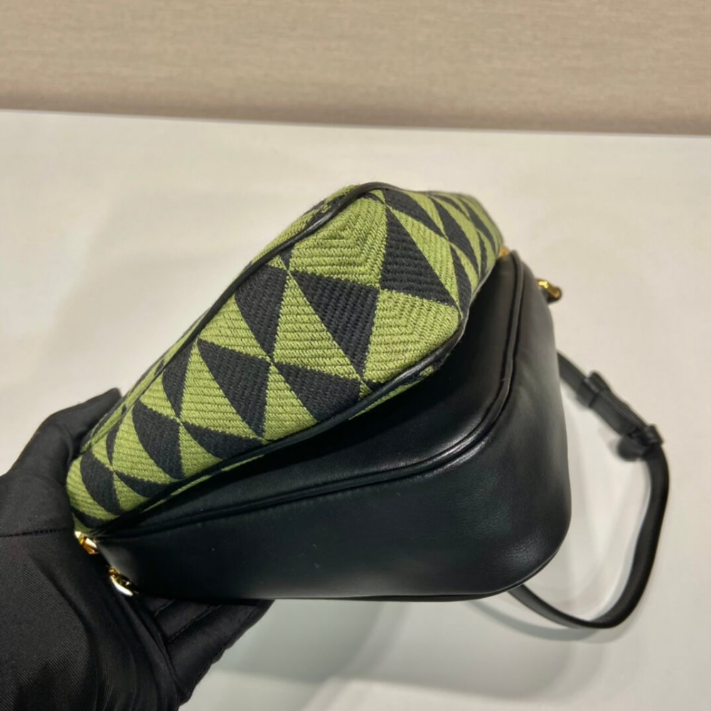 Prada Symbole Leather and Fabric Mini Bag 1BC176 Black/Ivy Green