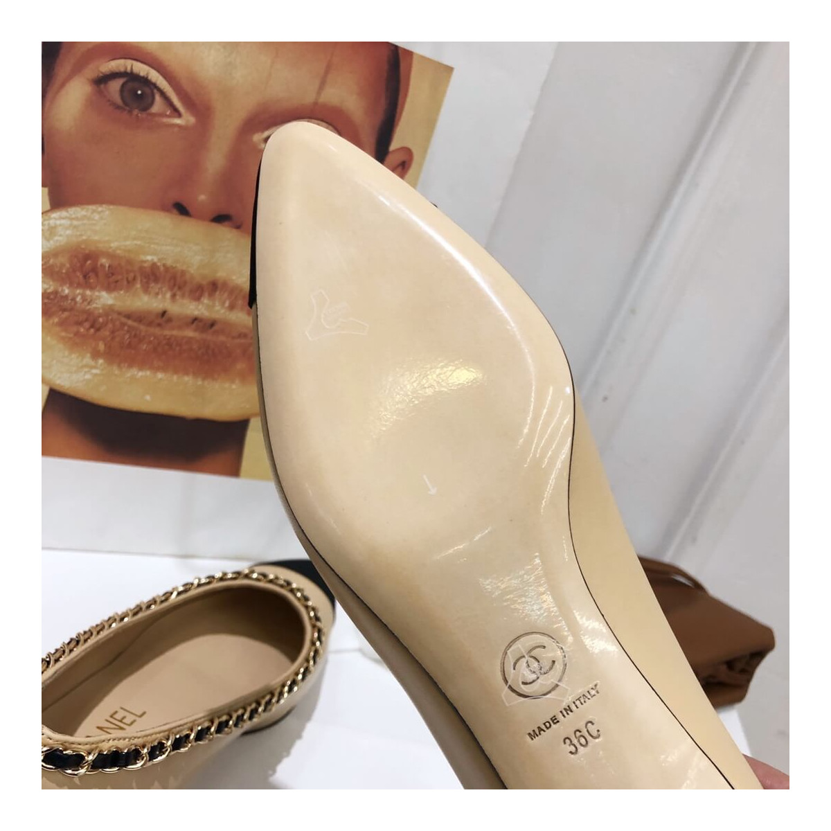 Chanel Grosgrain and Lambskin Chain 4.5cm Heel Ballerinas G35389