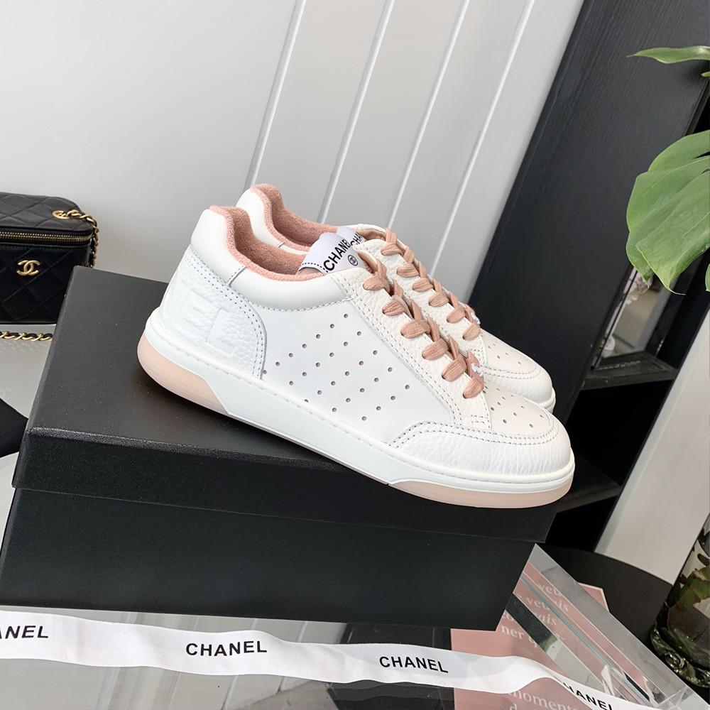 Chanel Logo Low Top Sneakers White Pink G38808