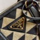 Prada Symbole Embroidered Fabric Top-Handle Bag 1BB846 Black/Beige