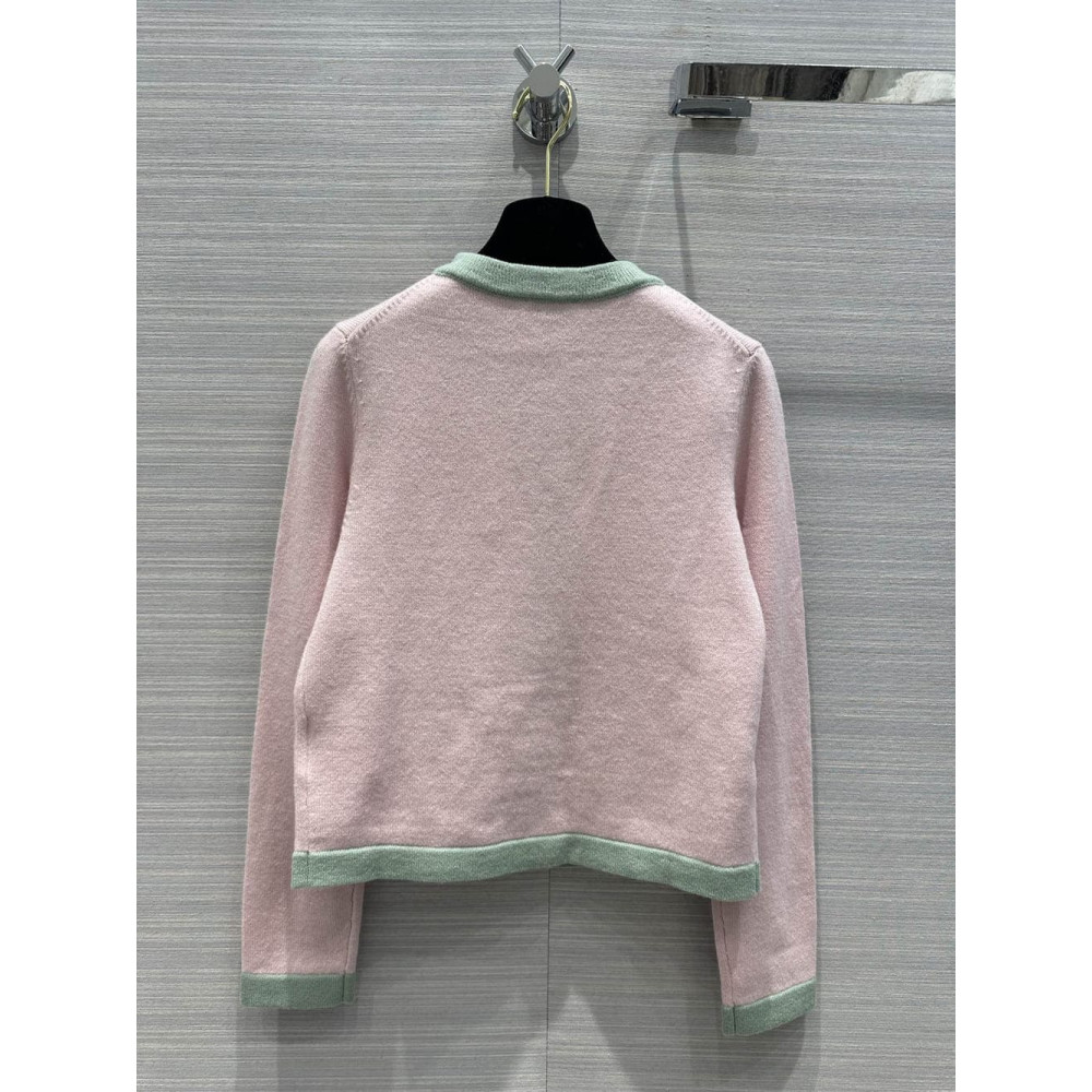 Chanel Light Pink &amp; Light Green Cashmere Two-Tone Cardigan A92648