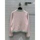 Chanel Light Pink &amp; Light Green Cashmere Two-Tone Cardigan A92648