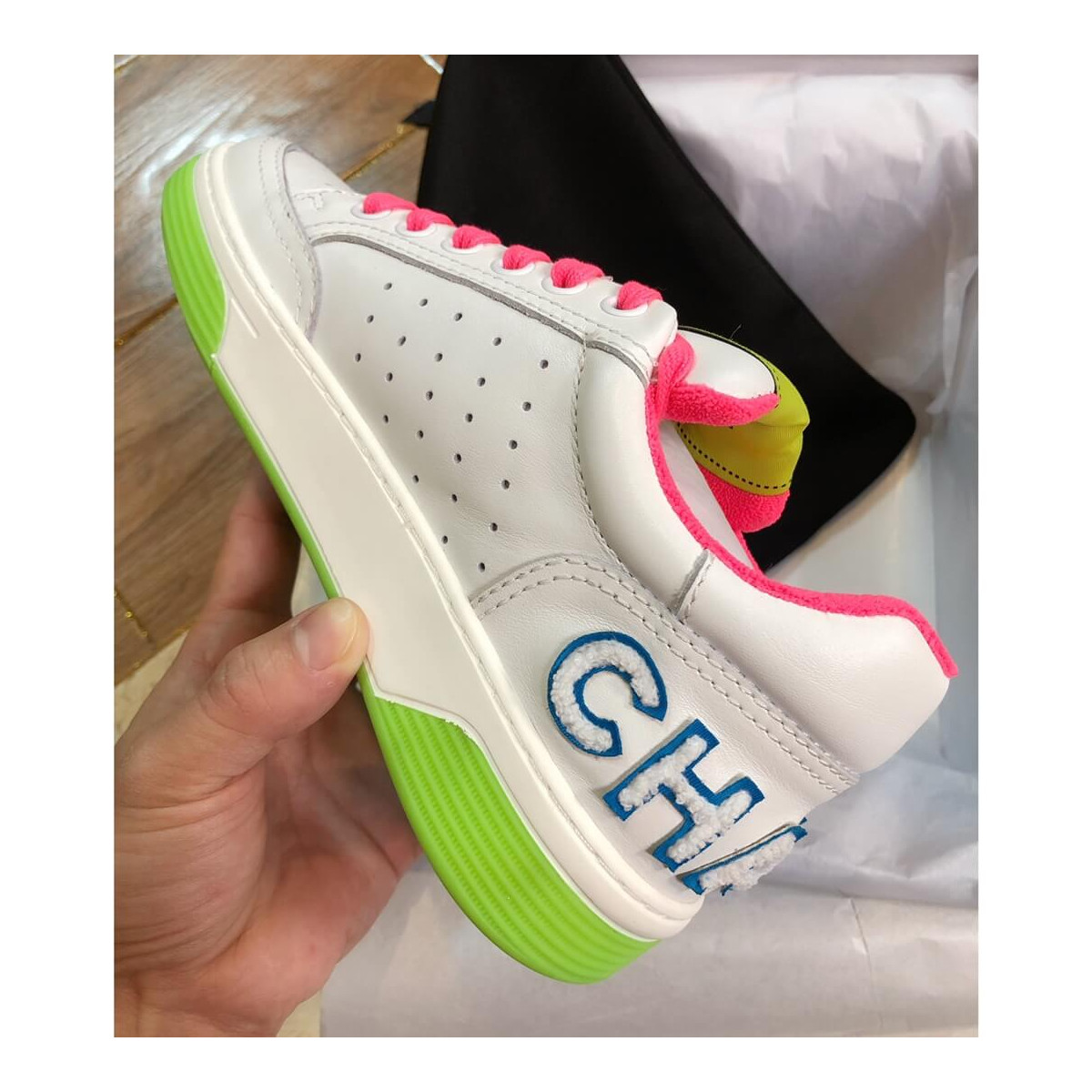 Chanel Rainbow Sneakers G35934 Fuchsia / Green