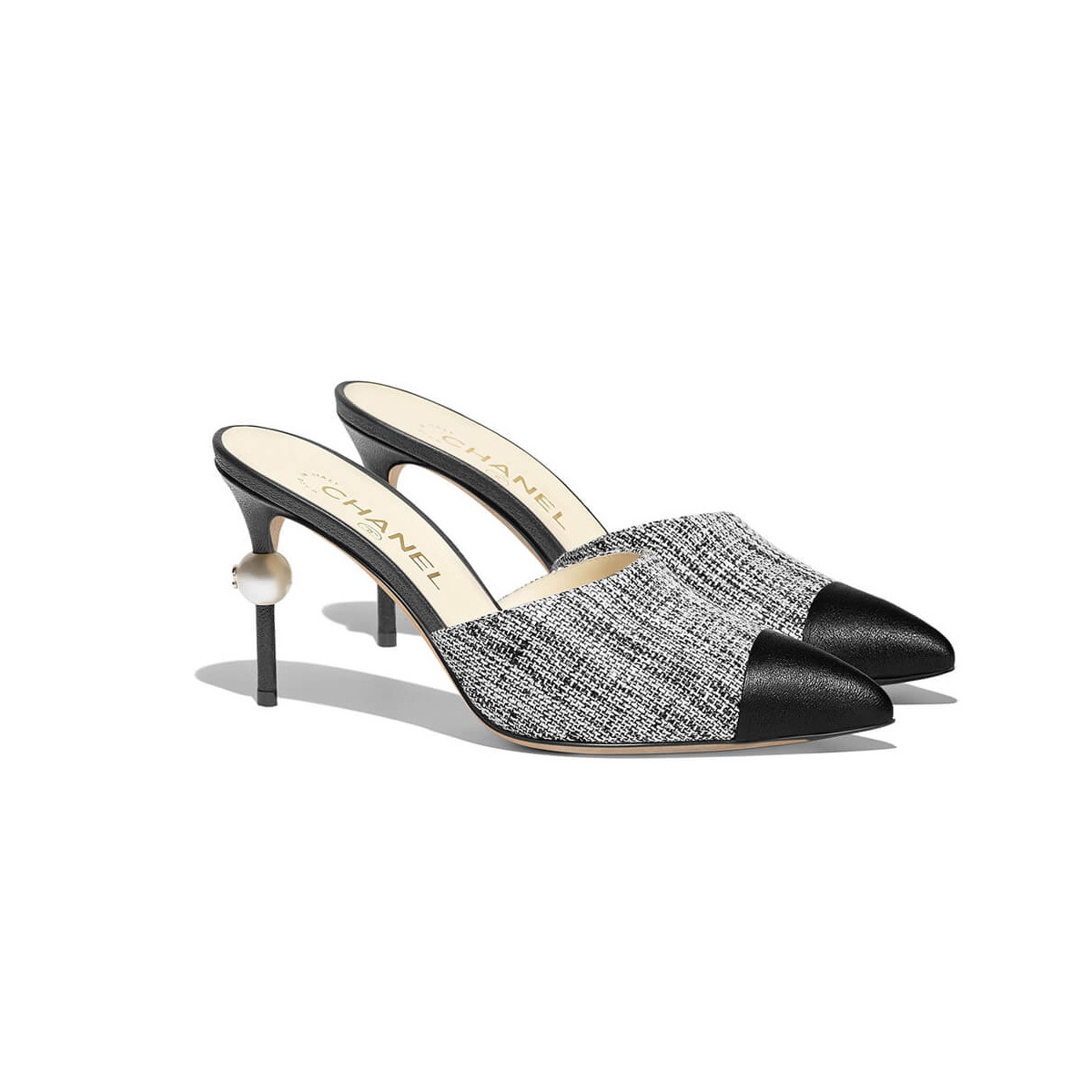 Chanel CC Tweed Pearl Mules G383421