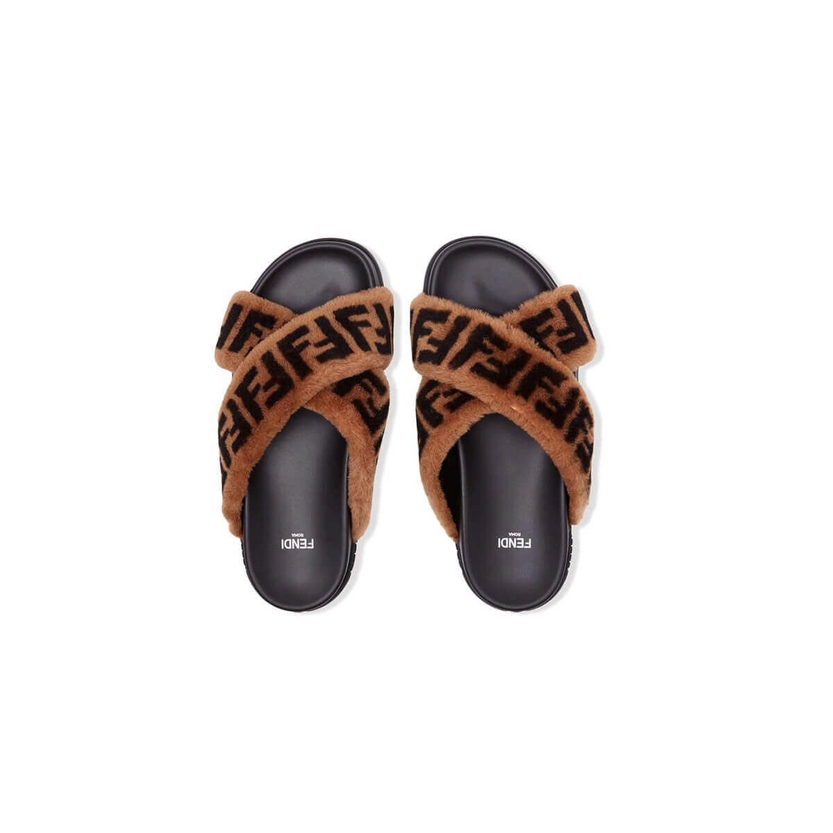 Fendi Logo Shearling Fur Slides Sandals F126