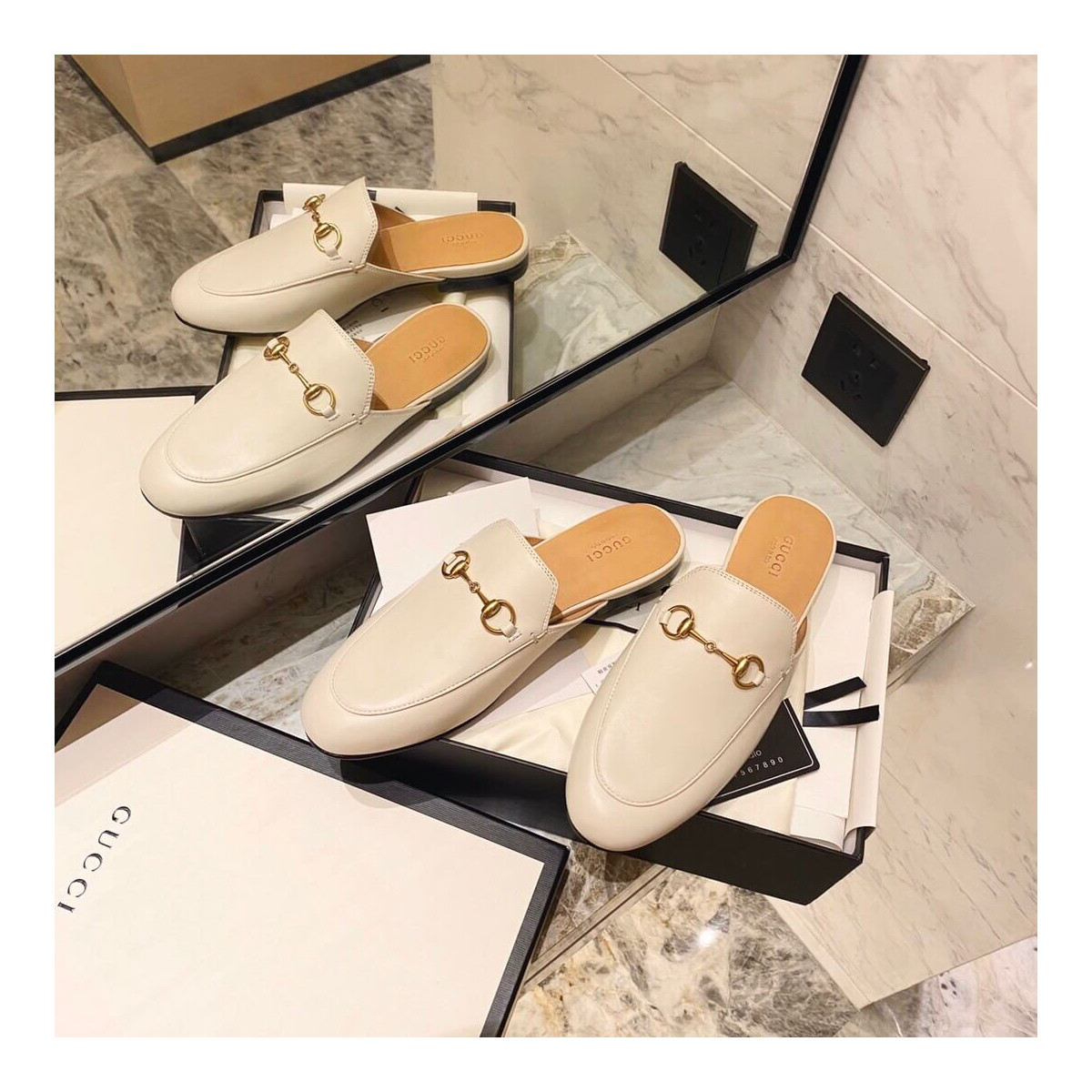 Gucci Princetown Leather Slipper 423513 White